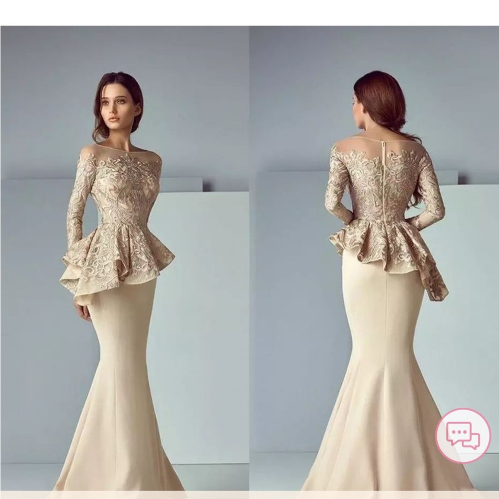 Formal Champagne Peplum Style Evening Gown for Weddings & Parties - size 10 - Picture 2 of 6